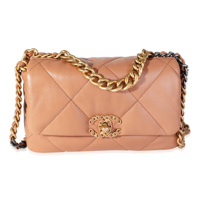 Chanel Tan Quilted Lambskin Medium Chanel 19 Bag
