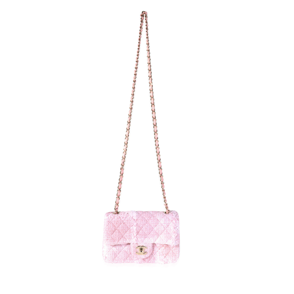 Chanel Pink White Tweed Mini Rectangle Classic Flap myGemma
