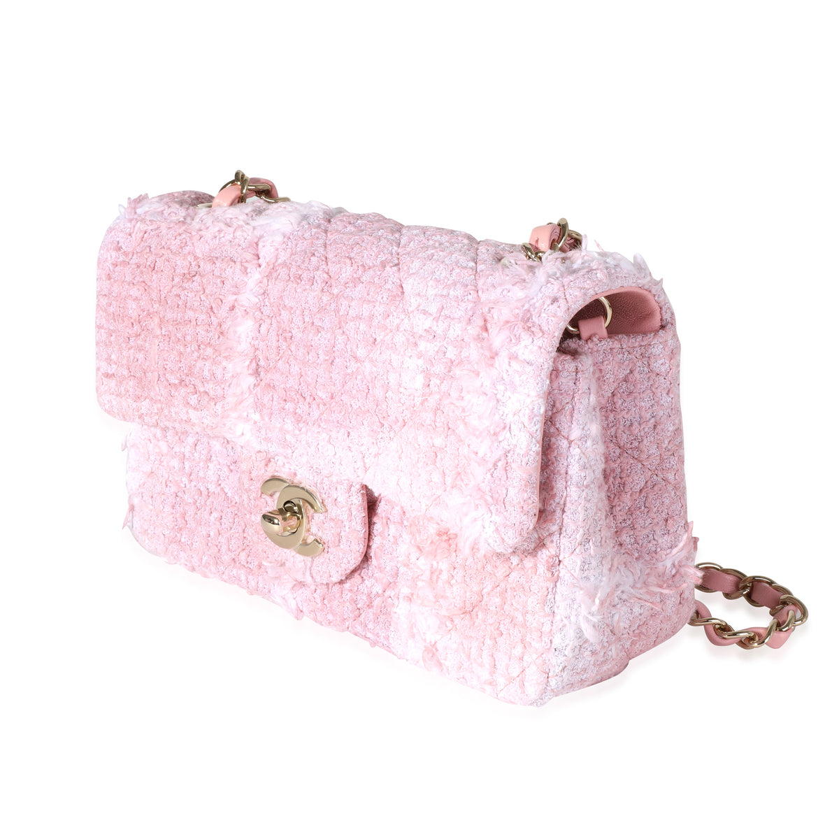 Chanel Pink & White Tweed Mini Rectangle Classic Flap