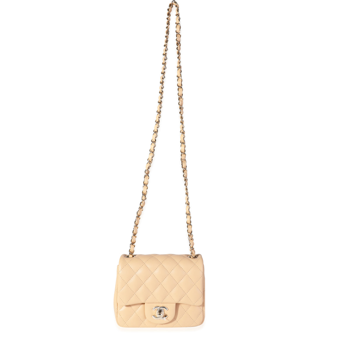 CHANEL Beige Quilted Lambskin Vintage Mini Classic Single Flap Bag