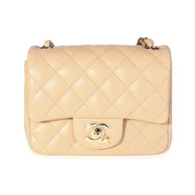 Chanel Beige Quilted Lambskin Mini Square Classic Flap Bag