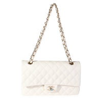 Chanel White Quilted Caviar Medium Classic Double Flap Bag