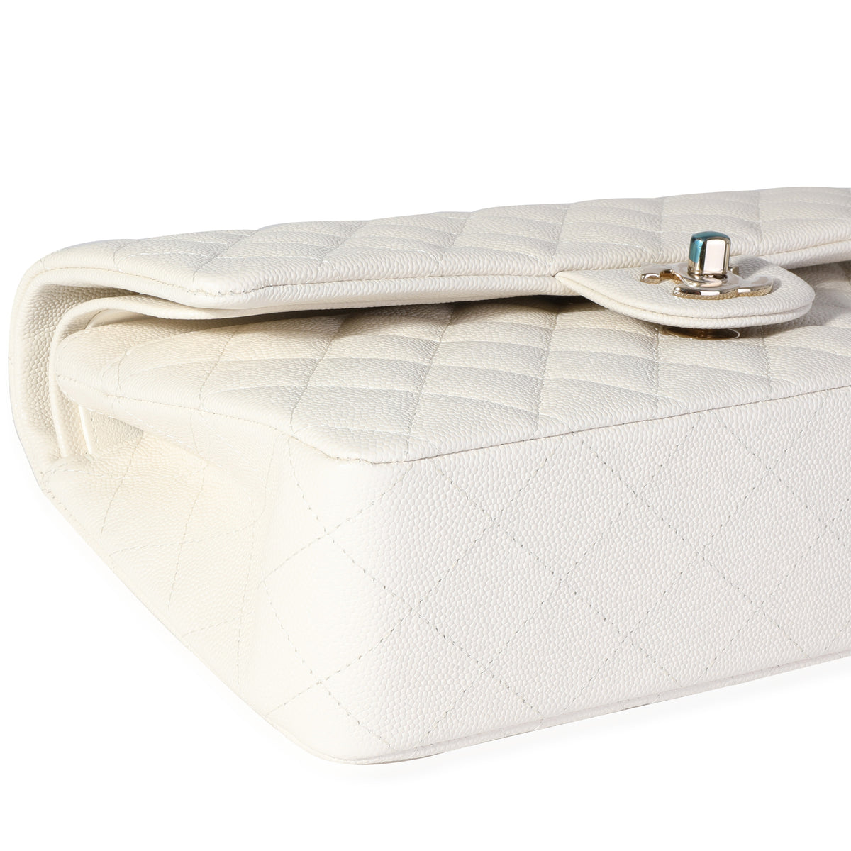 Chanel White Quilted Caviar Medium Classic Double Flap Bag