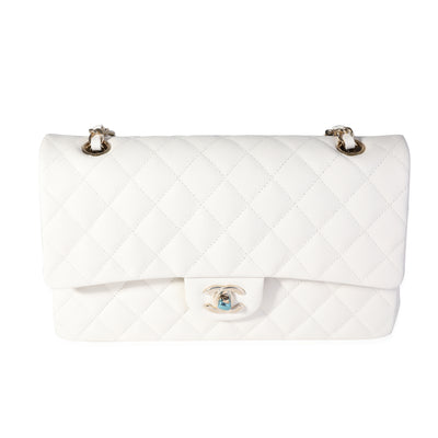 Chanel White Quilted Caviar Medium Classic Double Flap Bag