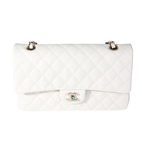 Chanel White Quilted Caviar Medium Classic Double Flap Bag