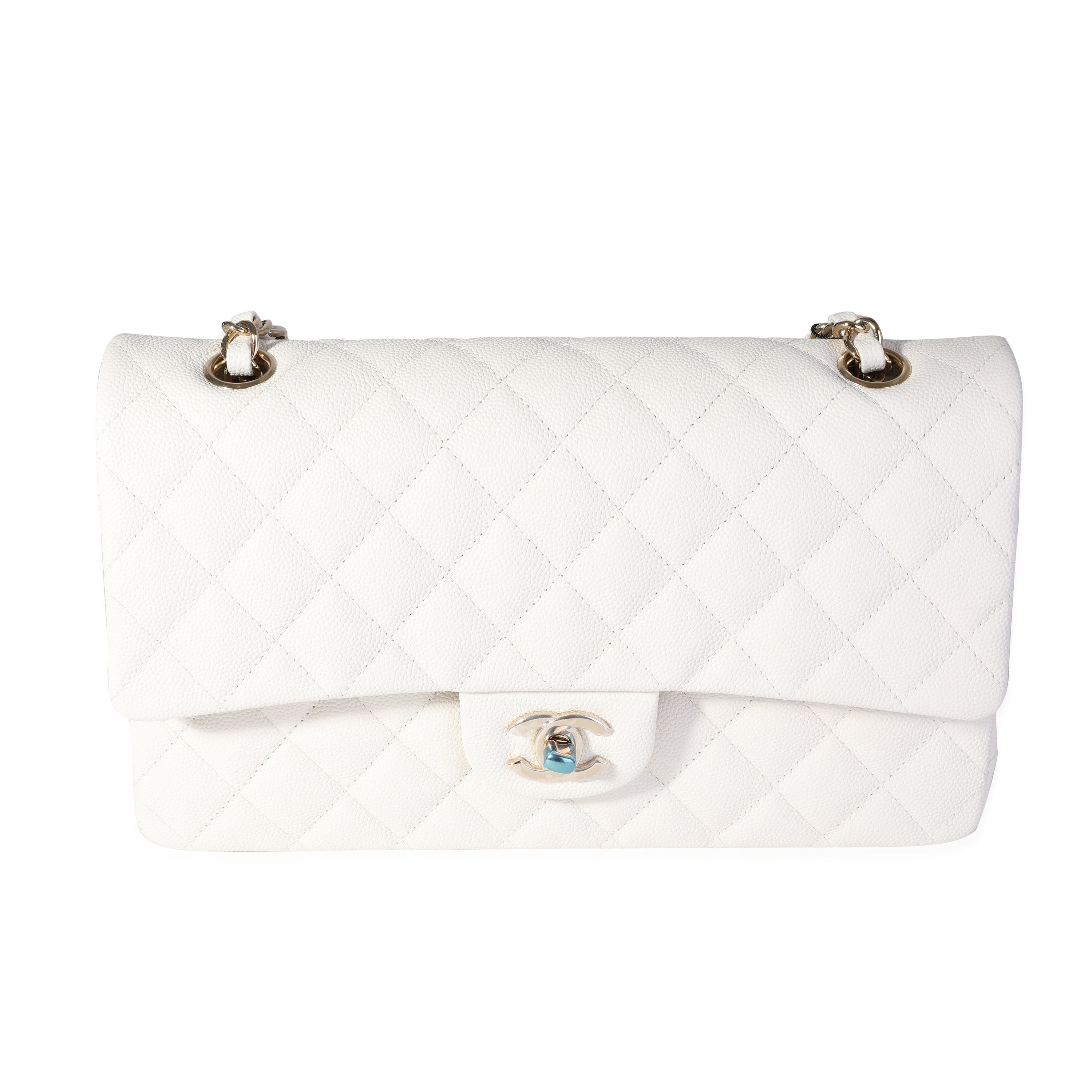 CHANEL Caviar Quilted Medium Double Flap White — Restyled By Erin
