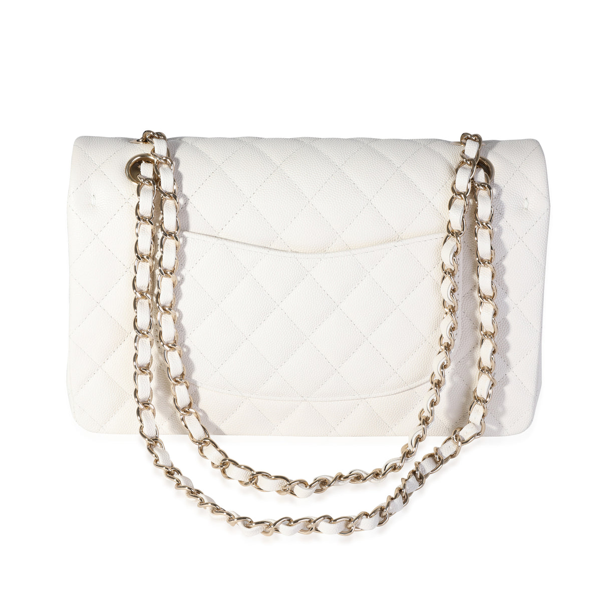 Chanel White Quilted Caviar Medium Classic Double Flap Bag