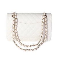 Chanel White Quilted Caviar Medium Classic Double Flap Bag