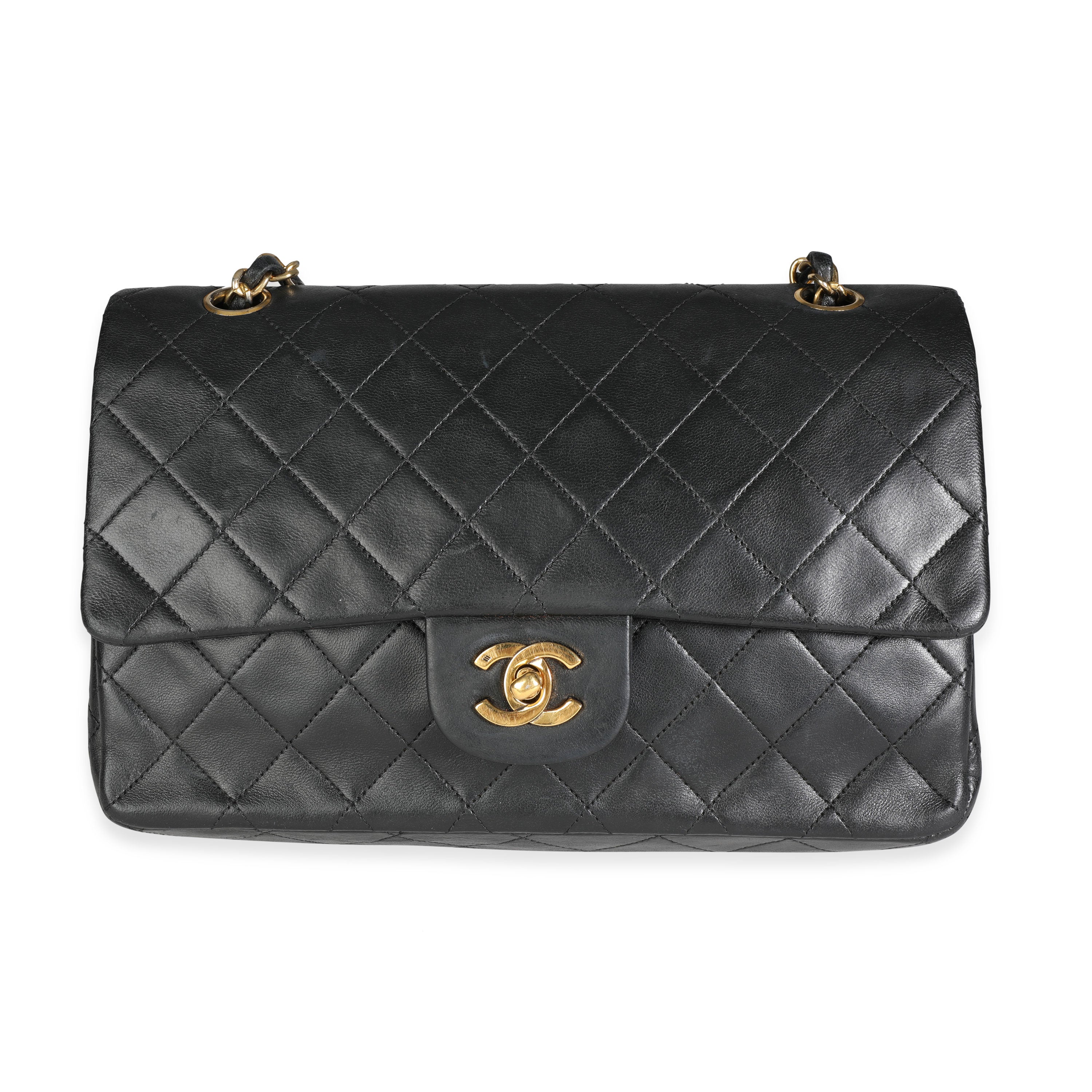 CHANEL Lambskin Quilted Medium Double Flap Black 1161436
