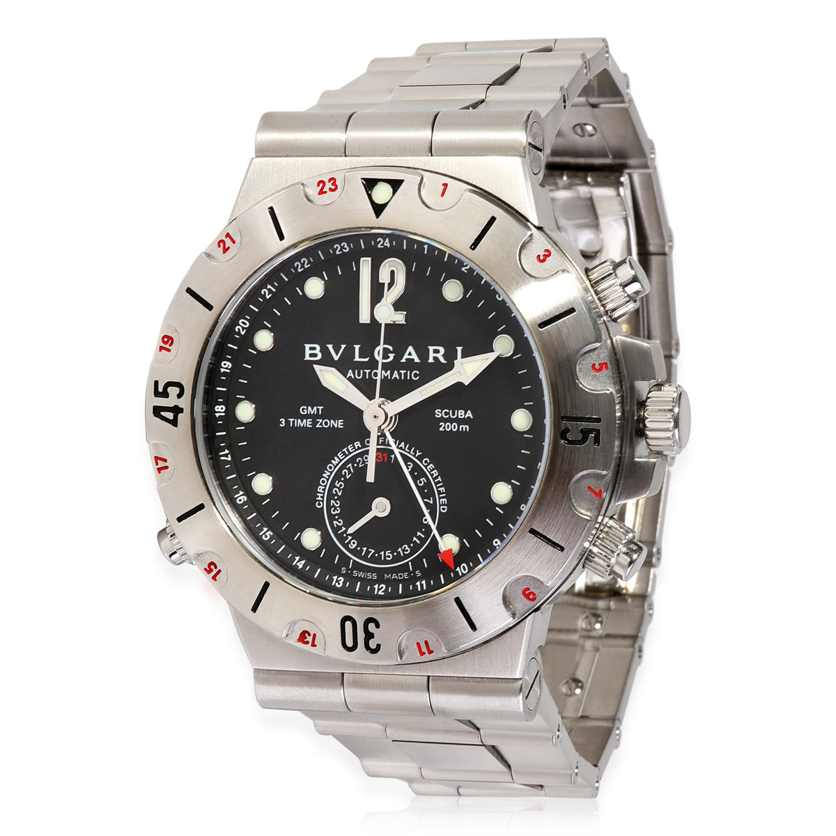 Bulgari Diagono Scuba GMT SD 38 S GMT Mens Watch in  Stainless Steel