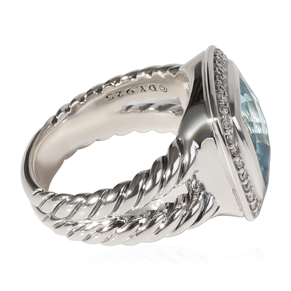 David Yurman Albion Topaz Diamond Ring in Sterling Silver Blue 0.22