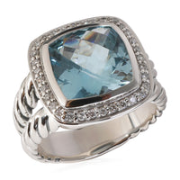 David Yurman Albion Topaz Diamond Ring in Sterling Silver Blue 0.22