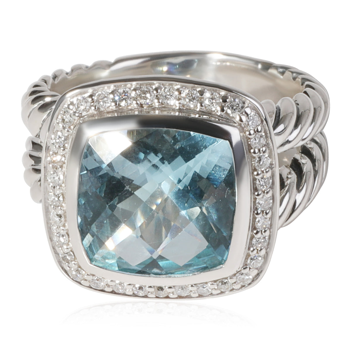 David Yurman Albion Topaz Diamond Ring in Sterling Silver Blue 0.22