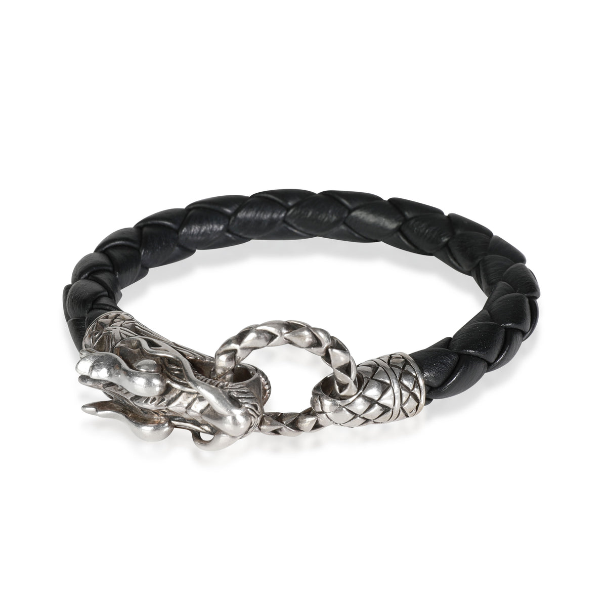 Sterling Silver John Hardy Naga Dragon Bracelet On Black Leather Cord