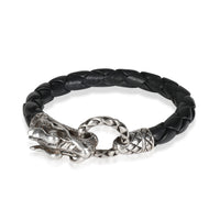 Sterling Silver John Hardy Naga Dragon Bracelet On Black Leather Cord