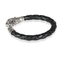 Sterling Silver John Hardy Naga Dragon Bracelet On Black Leather Cord