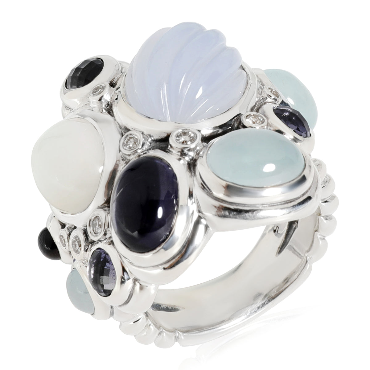 David Yurman Mosaic Ring, Mixed Gemstones in Sterling Silver 0.1 Ctw Diamonds