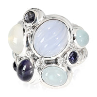 David Yurman Mosaic Ring, Mixed Gemstones in Sterling Silver 0.1 Ctw Diamonds