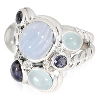 David Yurman Mosaic Ring, Mixed Gemstones in Sterling Silver 0.1 Ctw Diamonds