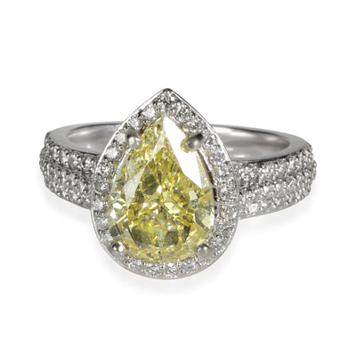 Fancy Yellow Pear Diamond Engagement Ring in 19K White Gold SI1 3.10 CTW