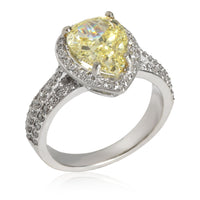 Fancy Yellow Pear Diamond Engagement Ring in 19K White Gold SI1 3.10 CTW