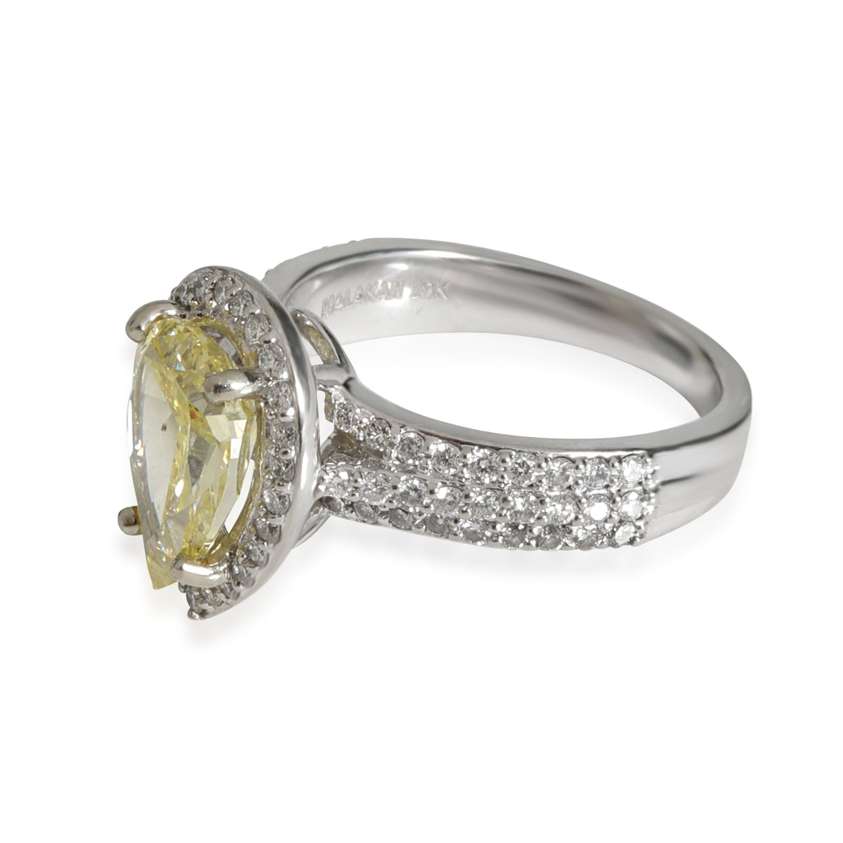 Fancy Yellow Pear Diamond Engagement Ring in 19K White Gold SI1 3.10 CTW