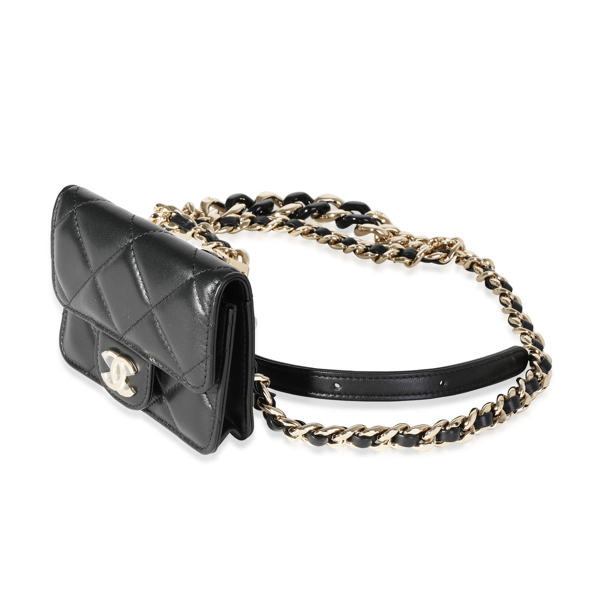 Rare Chanel Vintage Black Lambskin Quilted Fanny Pack Waist Belt