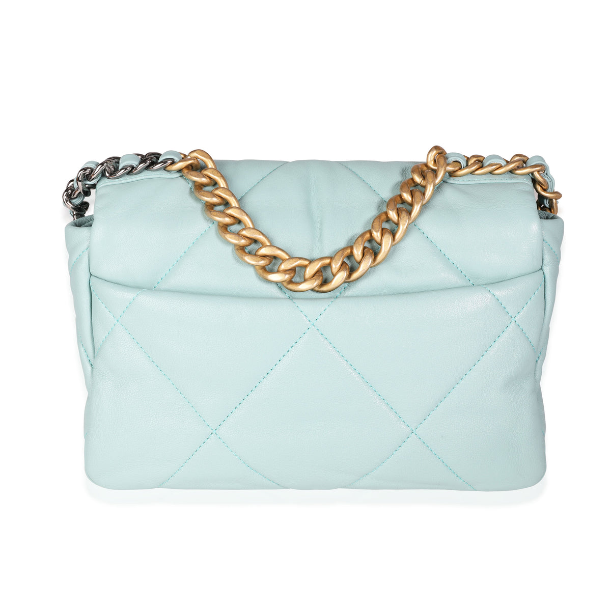 CHANEL Lambskin Quilted Medium Chanel 19 Flap Light Blue 497705