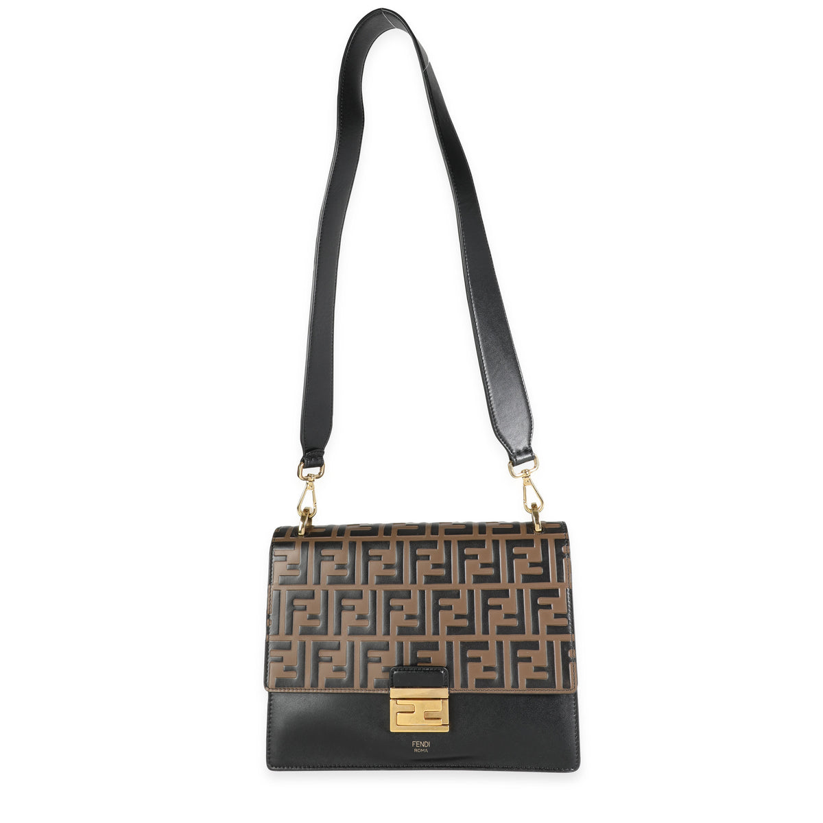 Fendi Brown and Black FF 1974 Kan U Leather Shoulder Bag