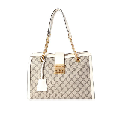 Gucci GG Supreme & White Leather Medium Padlock Shoulder Bag