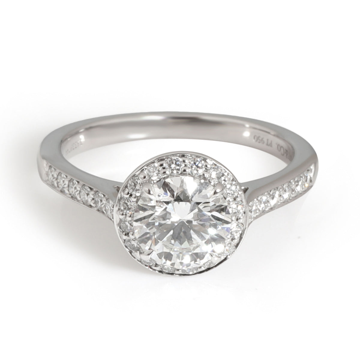 Tiffany & Co. Halo Diamond Engagement Ring in Platinum H VS2 1.22 CTW