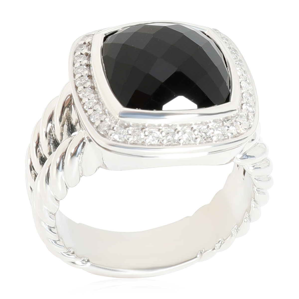 David Yurman Albion Checkerboard Onyx & Diamond Ring, Sterling Silver, 0.22 Ctw