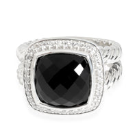 David Yurman Albion Checkerboard Onyx & Diamond Ring, Sterling Silver, 0.22 Ctw