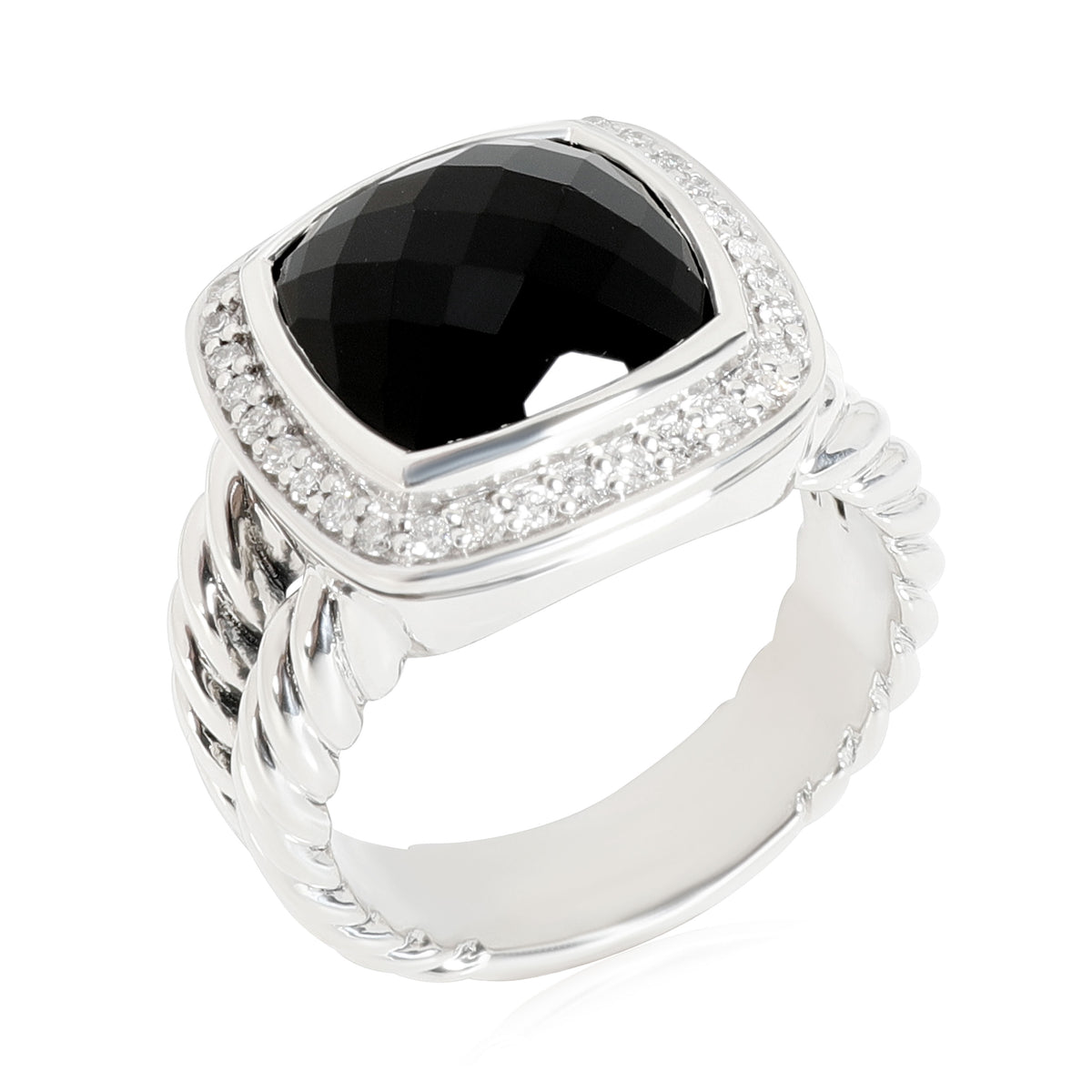 David Yurman Albion Checkerboard Onyx & Diamond Ring, Sterling Silver, 0.22 Ctw