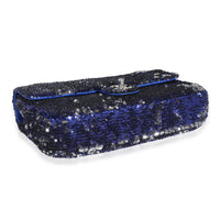 Chanel Blue and Black Sequined Medium Classic Single Flap Bag