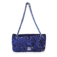 Chanel Blue and Black Sequined Medium Classic Single Flap Bag