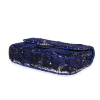 Chanel Blue and Black Sequined Medium Classic Single Flap Bag