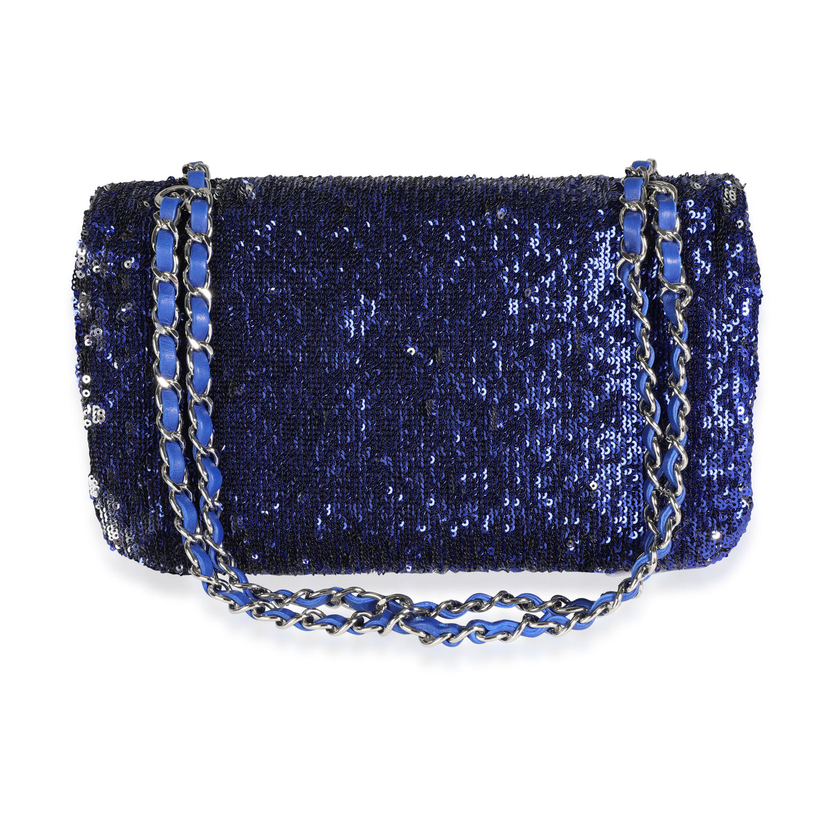 Chanel Blue and Black Sequined Medium Classic Single Flap Bag