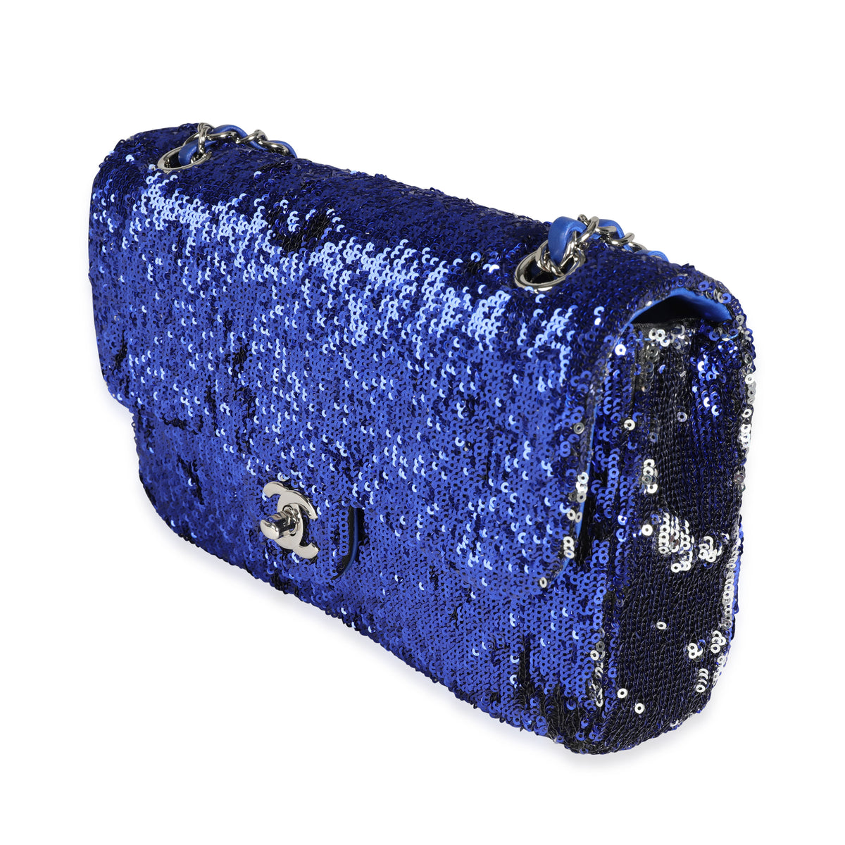 Chanel Blue and Black Sequined Medium Classic Single Flap Bag