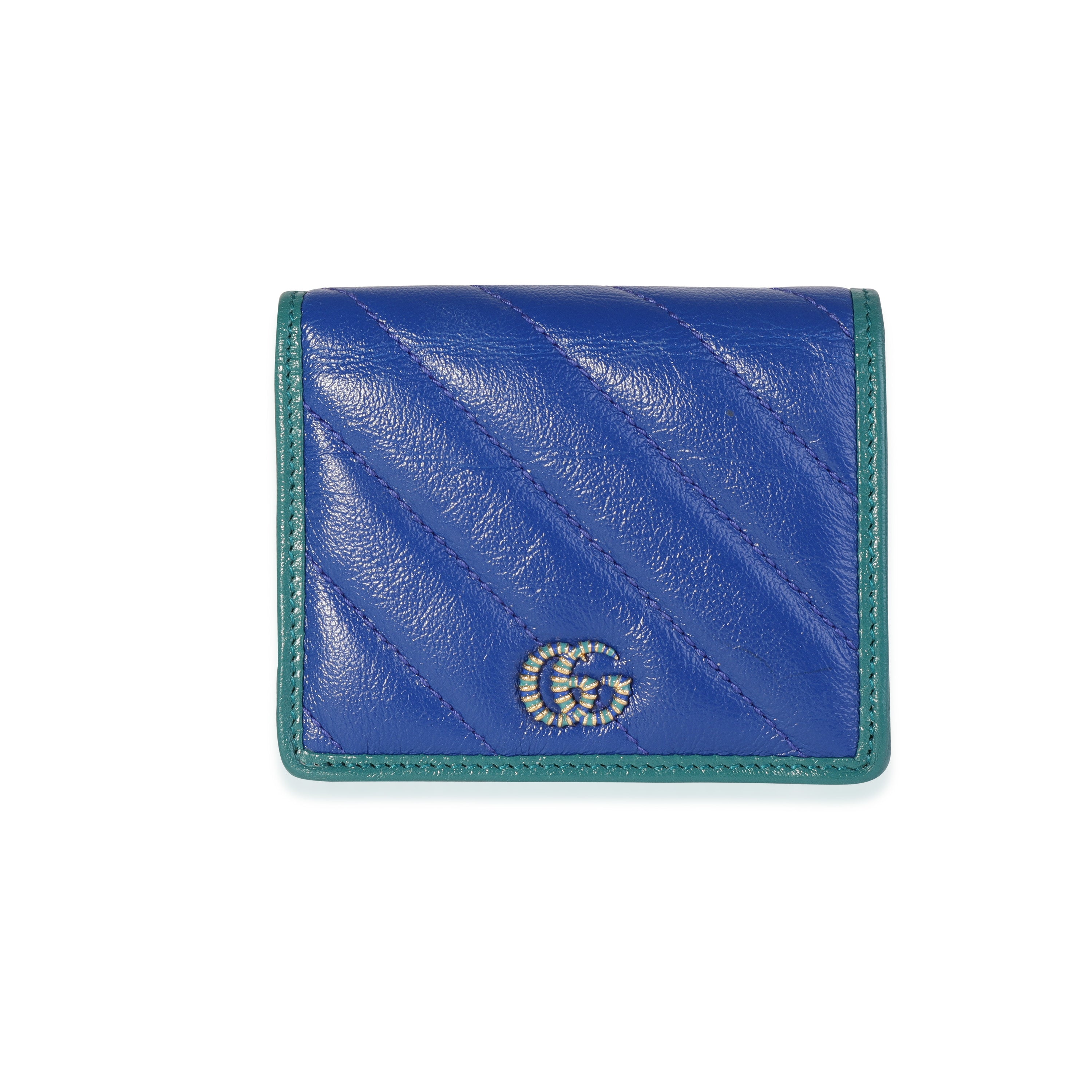 Old 1980s Vintage Gucci Small Trifold Wallet Blue Canvas Mint 