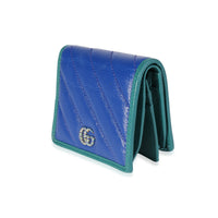 Gucci Blue & Turquoise Vintage Effect Matelassé Leather GG Marmont Bifold Wallet