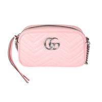 Gucci Pink Matelassé Leather Small GG Marmont Shoulder Bag