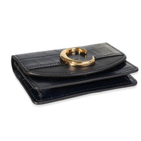 Chloe Blue Crocodile-Emobossed Leather Card Holder