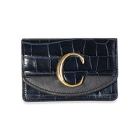 Chloe Blue Crocodile-Emobossed Leather Card Holder