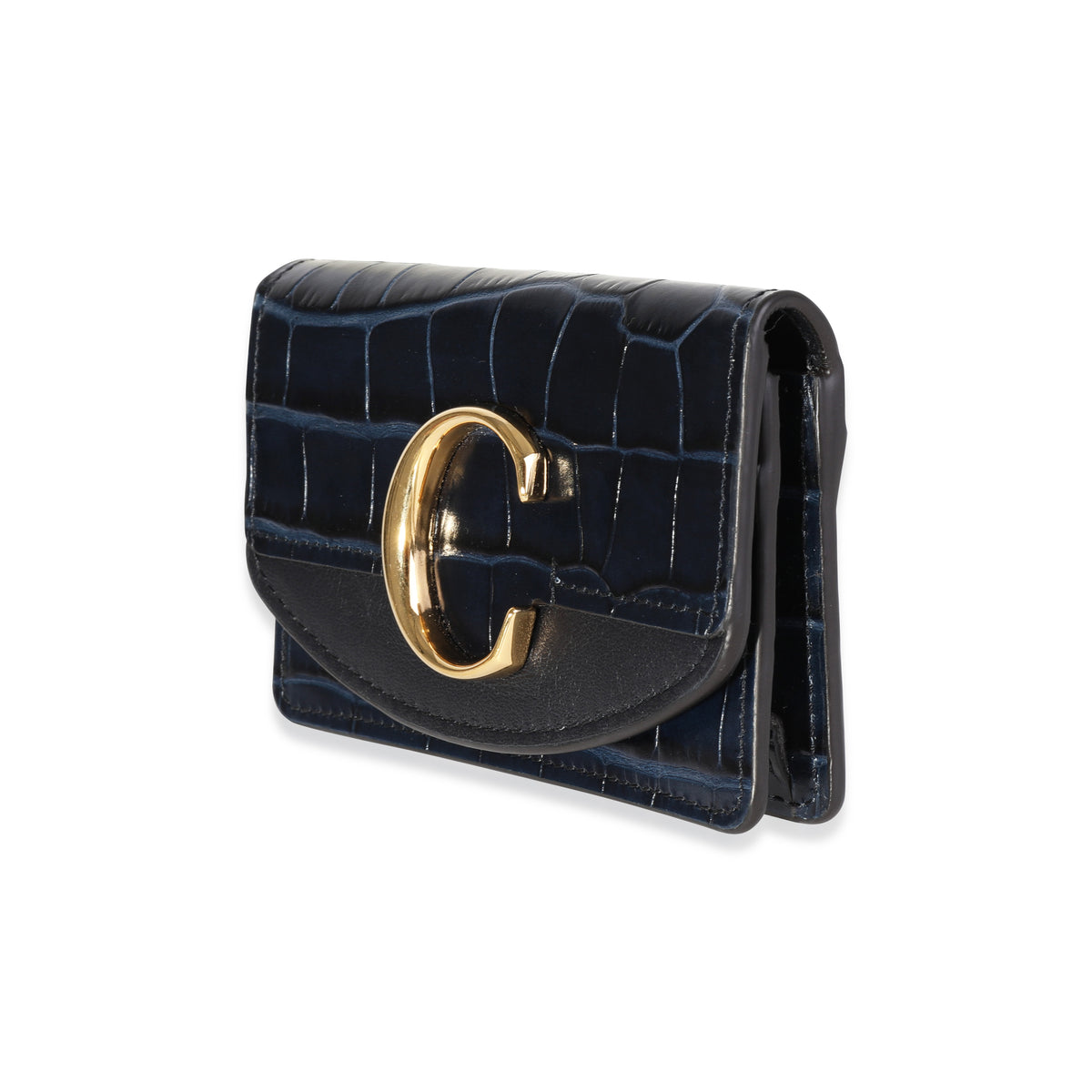 Chloe Blue Crocodile-Emobossed Leather Card Holder