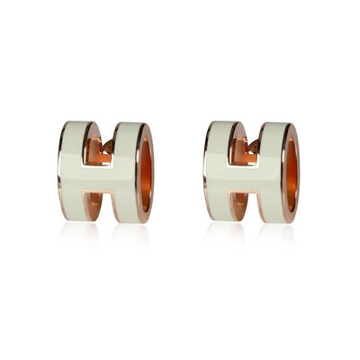 Hermes Rose Gold Plated Mini Pop H Earrings, Blanc