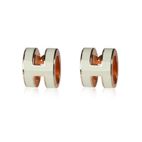 Hermes Rose Gold Plated Mini Pop H Earrings, Blanc