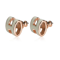 Hermes Rose Gold Plated Mini Pop H Earrings, Blanc