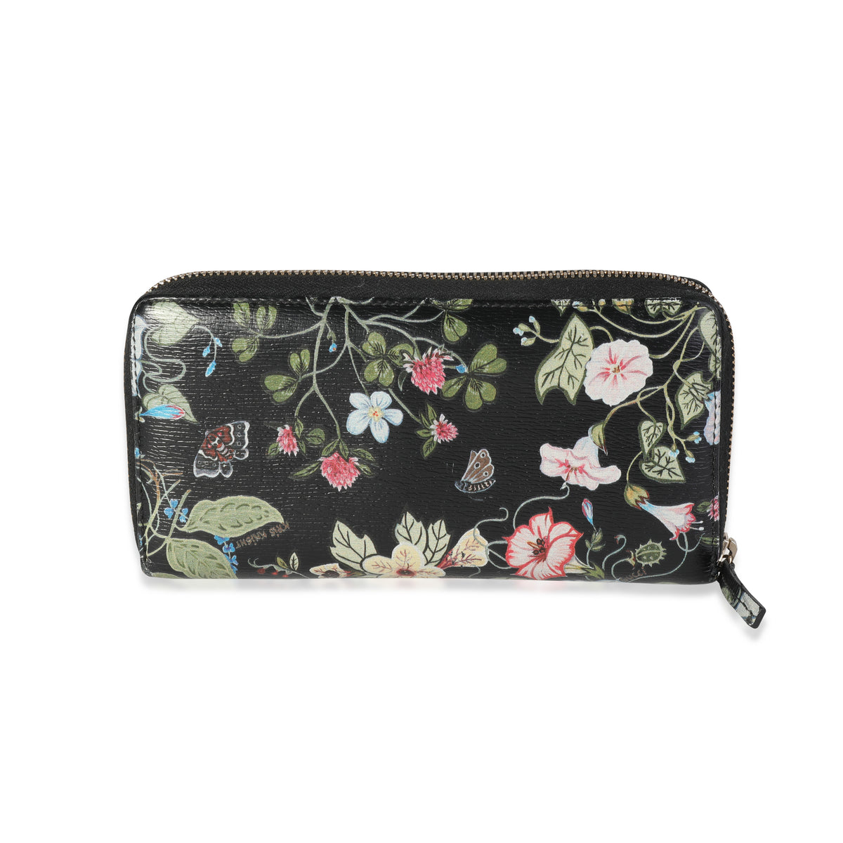 Gucci x Kris Knight Black Floral Leather Zip-Around Wallet