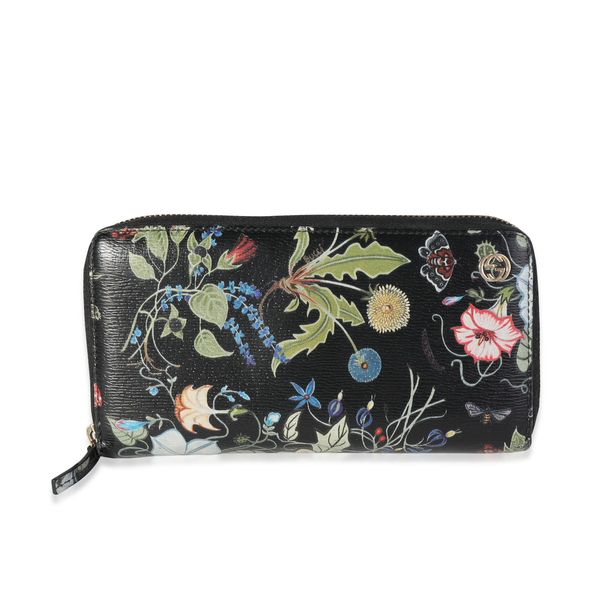 Gucci x Kris Knight Black Floral Leather Zip-Around Wallet